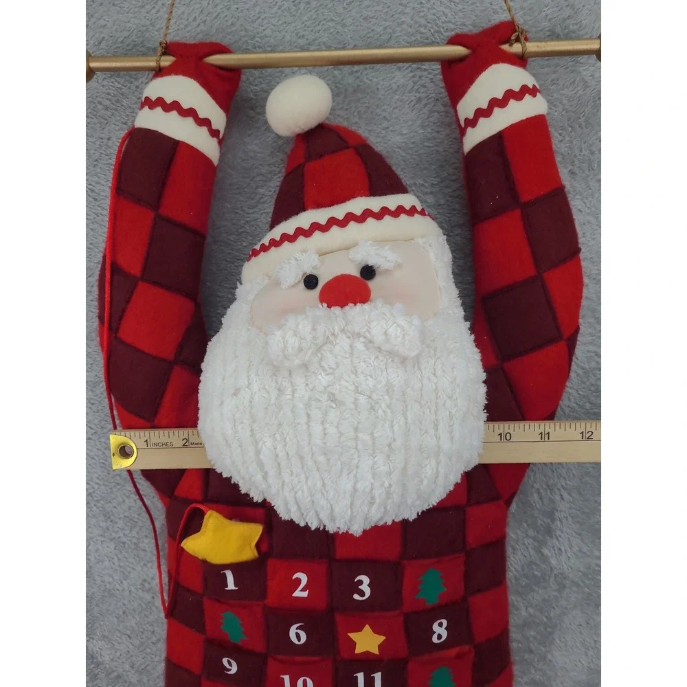 Santa Advent Calendar Wall‎ Hanging Red Plaid Christmas Holiday Decor